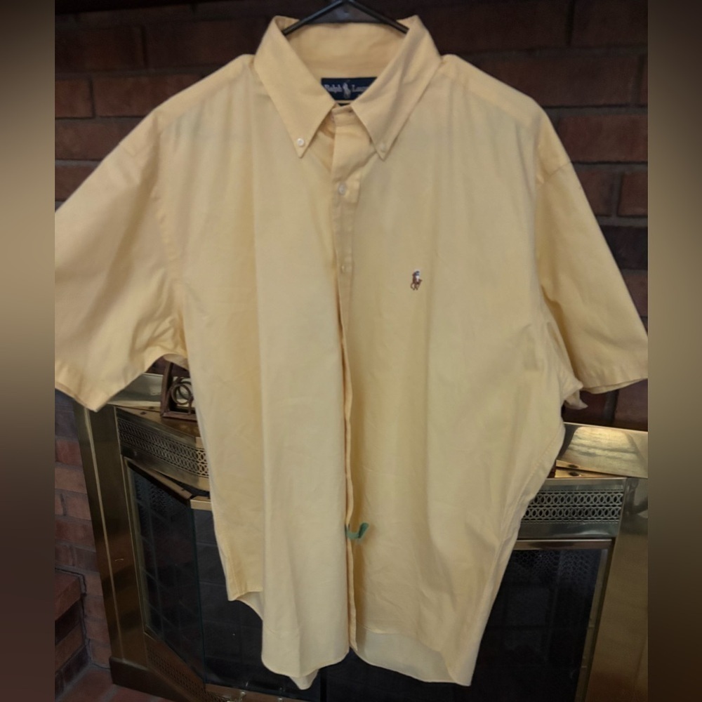 RALPH LAUREN Classic Mens Shirt Yellow Blake Pony Logo Short Sleeve Golf Sz L